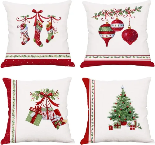 Miniatura 20 de Fundas de Almohada Feliz Navidad 12x12 Juego de 4 Fundas de Almohada de Terciopelo de Navidad Rosa Navidad Invierno Vacaciones Fundas de Almohada