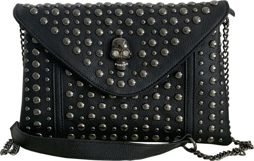 Bolso de mano con cadena de remache para mujer, bolso de mano pequeño de piel sintética, bolso de hombro con asa superior, color negro