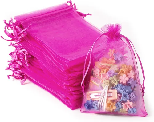 Miniatura 24 de 50 bolsas de organza de Navidad, 4 x 6 pulgadas, pequeñas bolsas de regalo de Navidad con cordón, bolsas de malla para regalo rojo (Red-christmas)
