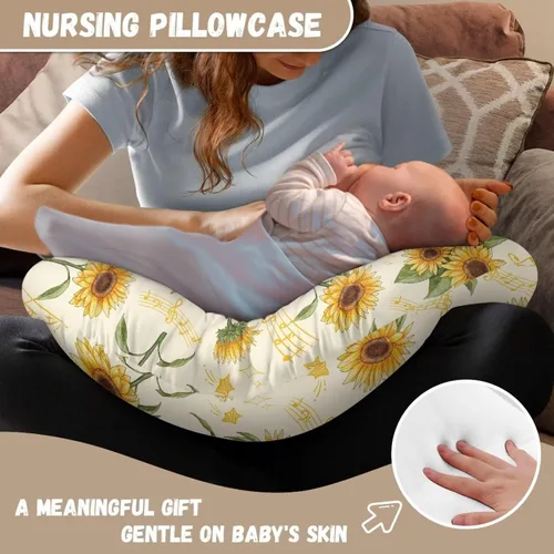 Miniatura 5 de Funda de almohada de lactancia con notas musicales de girasol para recién nacidos, niños y niñas, fundas de almohada de lactancia ultra suaves