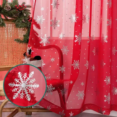 Miniatura 3 de Cortinas traslúcidas de Navidad para sala de estar, cortinas transparentes con estampado de copos de nieve de lujo, cortinas con bolsillo