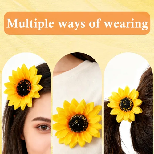 Miniatura 4 de 3 pinzas para el cabello de girasol amarillo para mujer, pasadores de cocodrilo, horquilla, accesorios para el cabello de verano, para fiestas