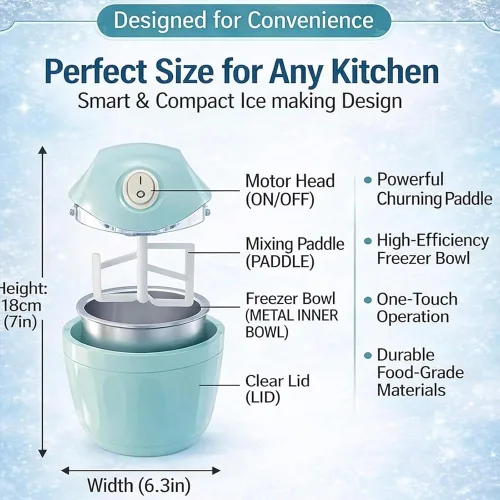 Miniatura 6 de Pequeña máquina de helados para el hogar, máquina de helados personal para yogur congelado casero, helado y sorbete, mini máquina de helados
