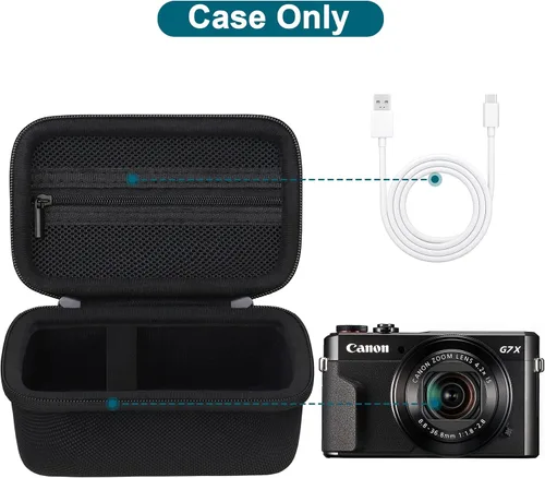 Miniatura 3 de Canboc Funda rígida para cámara digital Canon PowerShot G7X Mark III Mark II, PowerShot SX740 SX730, bolsa de malla para batería, cable USB, negro