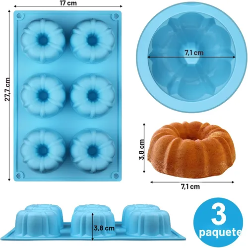 Miniatura 4 de Palksky Mini tubo estriado de silicona 6-cavidad (3PCS), multi-cavidad pequeña pastel hornear pan, mini moldes para chocoflan