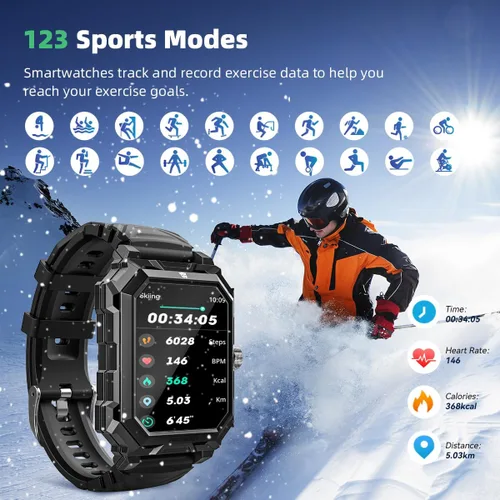 Miniatura 8 de Rogbid Reloj inteligente militar para hombres (respuesta/llamada de marcado) batería de 680 mAh táctico resistente IP69 impermeable reloj