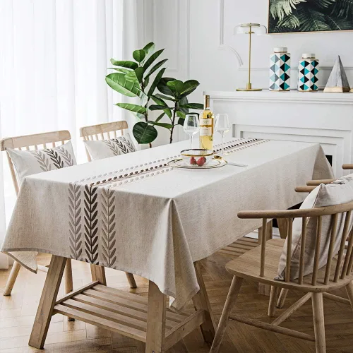Miniatura 3 de Cotton Linen Striped Tablecloth/Tablecloth with Tassel Grey Rectangle/Oblong 140 x 178 cm
