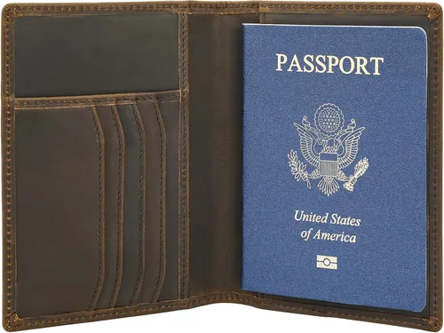 Miniatura 8 de Cartera de viaje para pasaporte para hombre, funda de pasaporte de cuero, con bloqueo Rfid, soporte para pasaporte para parejas, para 2, Porta