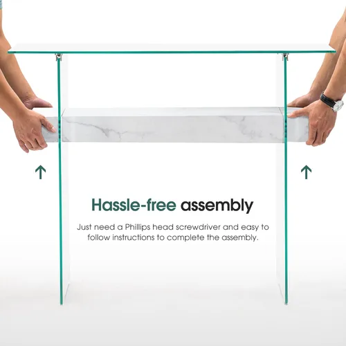 Miniatura 9 de ivinta Mesa de entrada de vidrio con almacenamiento, mesa consola moderna de 39.4 pulgadas para sala de estar, vestíbulo, pasillo, dormitorio 5101