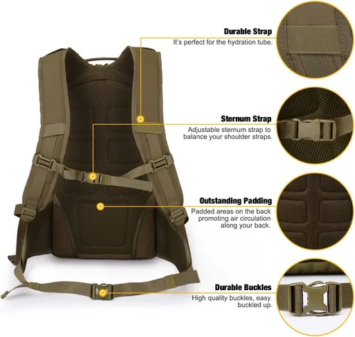 Miniatura 5 de Mardingtop - Mochilas tácticas Molle (40/50L) estilo militar para senderismo, camping, viajes, motocicleta, Caqui, 35 L, Mochilas Daypack