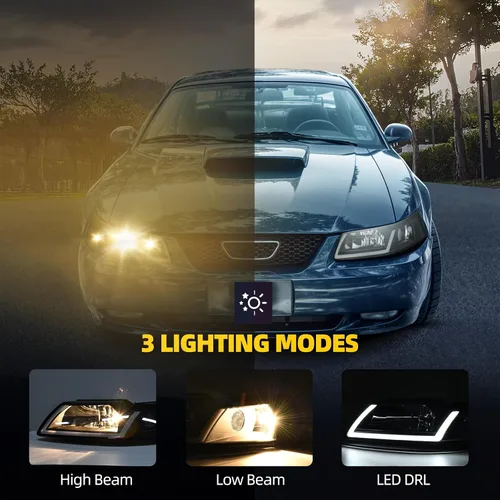 Miniatura 2 de DWVO Conjunto de Faros LED DRL Compatible con Ford Mustang 1999 2000 2001 2002 2003 2004 Reemplazo de Faros Par con Luz de Circulación Diurna