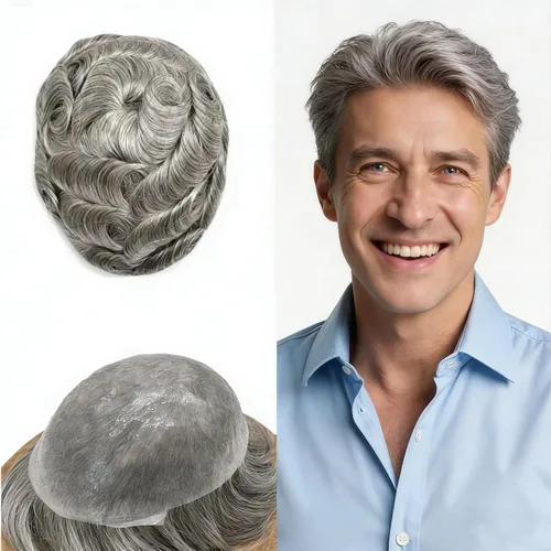 Miniatura 66 de Tupé para hombre, extensiones de cabello humano Remy para hombre, piel fina, 0.002 in, sistema de reemplazo de cabello con bucle en V para hombres