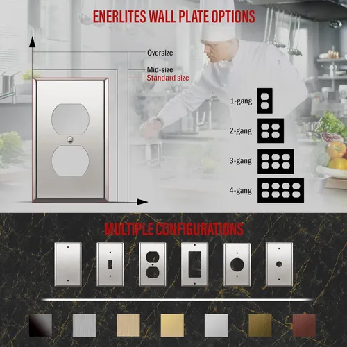 Miniatura 4 de ENERLITES Placa de pared de metal dúplex para receptáculos, cubierta de salida de acero inoxidable, resistente a la corrosión, tamaño de 1 banda