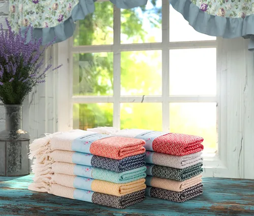 Miniatura 5 de Rumi & Shams - Toallas de mano turcas estilo bohemio de granja 2 toallas de cocina de algodón aguamarina - 16 x 32 pulgadas