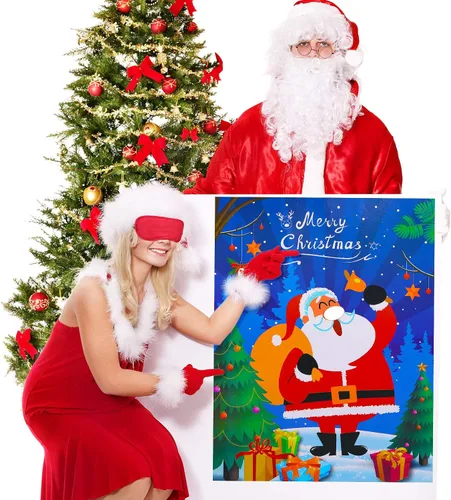 Miniatura 6 de SKYLETY Juegos de fiesta de Navidad, juego de pin the nose en Papá Noel, divertidos juegos de fiesta con los ojos vendados para familiares y amigos
