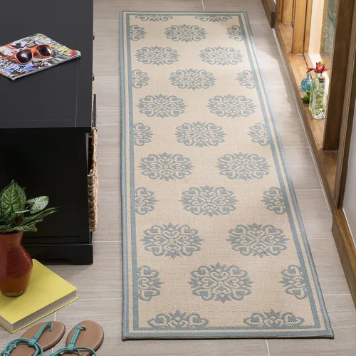 Miniatura 12 de SAFAVIEH Alfombra lavable al aire libre Linden Collection – 6'7" cuadrada, crema y beige, no desprende pelusa y fácil de limpiar, ideal para patio