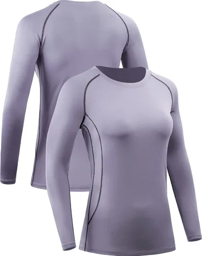 Miniatura 64 de CADMUS Paquete de 1 o 3 camisetas de entrenamiento de manga larga para mujer, camiseta de compresión de ajuste seco para correr