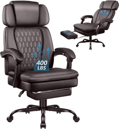 Miniatura 8 de Silla de oficina con reposapiés de 400 libras, silla de oficina de cuero con respaldo alto, silla de oficina ejecutiva ergonómica resistente