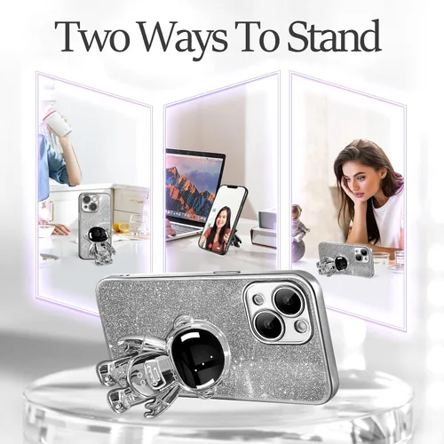 Miniatura 157 de Buleens Funda para iPhone 11 Pro Max Astronauta, Fundas Transparentes para iPhone 11 ProMax con Papel con Purpurina y Soporte de Astronauta, Mujeres