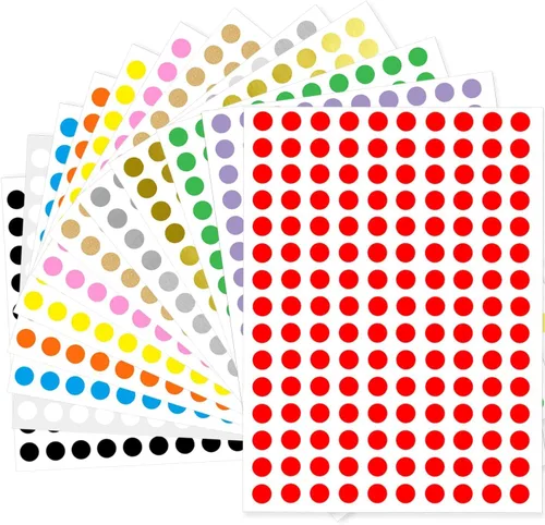 Etiquetas de puntos circulares de 0.25 pulgadas en 12 colores surtidos, pegatinas adhesivas de colores sólidos redondas para colorear, marcar, Multi