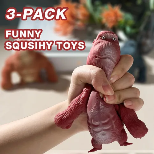 Miniatura 4 de Juguetes blandos de mono elástico Gorila - Paquete de 3 de grandes juguetes elásticos de mono sensorial, figuras de gorila para alivio del estrés
