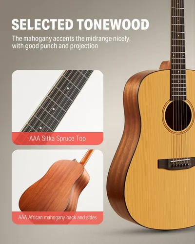 Miniatura 2 de Donner guitarra acústica negra para principiantes, adultos, adolescentes, kits de iniciación - Juego completo de guitarra acústica