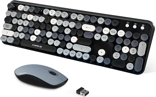 Miniatura 12 de FOPETT - Juego de teclado y mouse inalámbricos de 2.4 GHz con botón de interruptor, teclado de tamaño completo, compatible con V2030 Azul Colorido