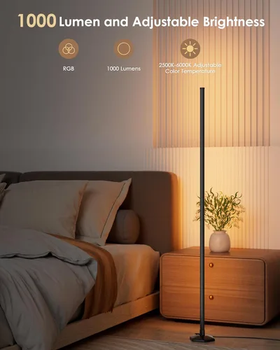 Miniatura 2 de Lámpara de pie de esquina, luz RGB de 65 pulgadas que cambia de color con control remoto, lámpara de esquina LED regulable con sincronización