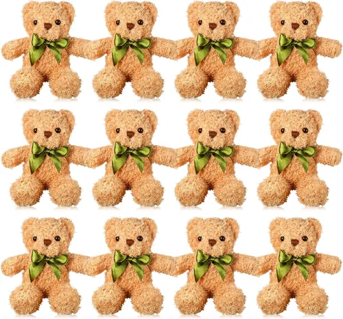 HyDren Paquete de 12 animales de peluche de oso a granel de 10 pulgadas, oso pequeño para graduación, baby shower, juguetes de peluche con pajarita