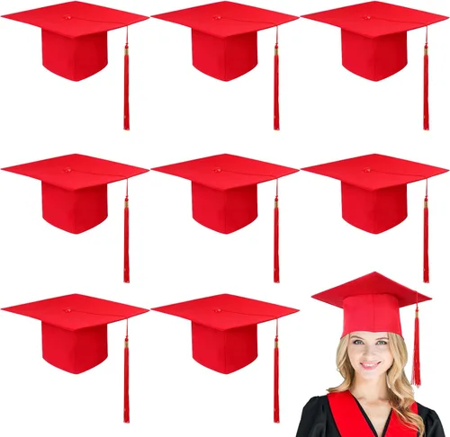 Miniatura 8 de Geyoga 8 gorras de graduación a granel ajustables para adultos con borla para graduados, accesorios de disfraces, accesorios de fotos