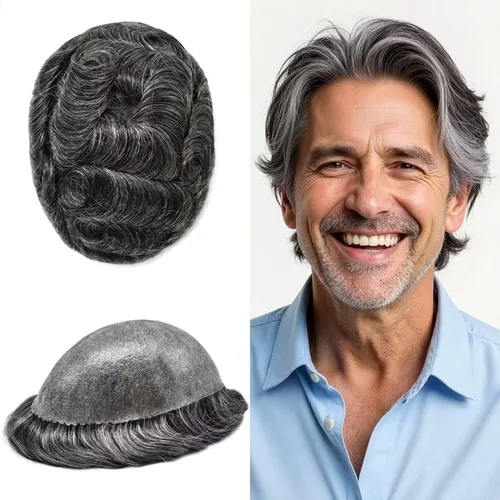 Miniatura 56 de Toupee - Sistema de reemplazo de cabello humano real de 0.004 in para hombres, con inyección, poliuretano duradero, piel fina, línea capilar