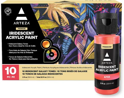 Miniatura 5 de ARTEZA Pintura acrílica metálica iridiscente, juego de 4, tonos de sorbete, 4 onzas líquidas, pintura de alto flujo para lienzo, vidrio, madera