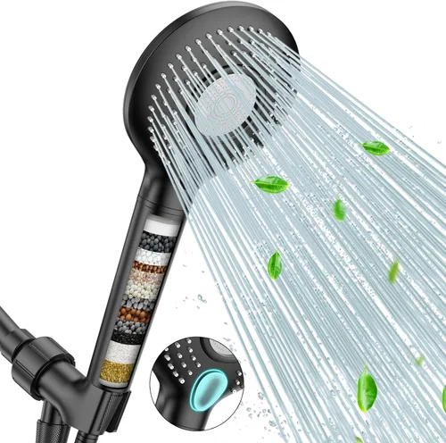 Cabezal de ducha filtrado FEELSO con soporte manual, cabezal de ducha de alta presión de 3 modos de rociado con cartuchos de filtros suavizadores de