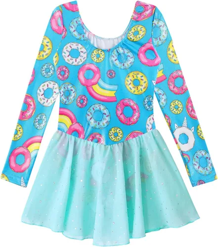 Miniatura 2 de EQSJIU Leotardos de gimnasia con falda para niñas, tutú de ballet, vestido de danza, leopardo, sirena, unicornio, falda de gimnasia