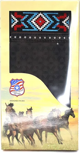 Miniatura 4 de West Star Texas Billetera de chequera plegable con pelo de vaca o cartera de tela bordada, 0201 Negro Bordado