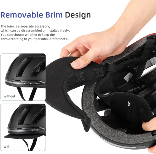 Miniatura 6 de ulip Casco de bicicleta inteligente con luz LED delantera trasera y visera desmontable y forro para adultos, hombres y mujeres, bicicleta