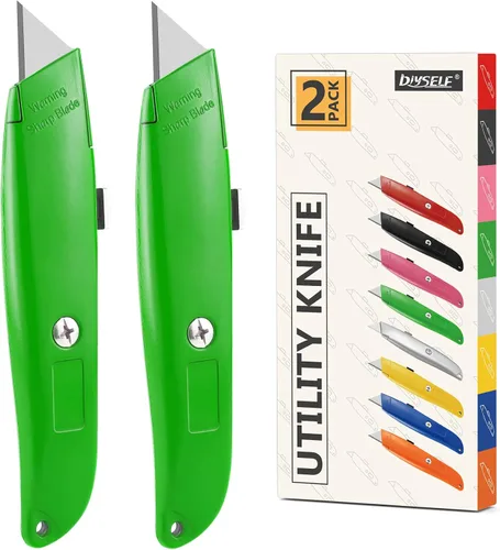 Miniatura 10 de DIYSELF Paquete de 2 cuchillos utilitarios, cortador retráctil, resistente (naranja)
