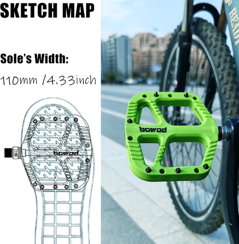 Miniatura 3 de Pedales MTB Pedales planos de bicicleta de montaña para adultos, pedal de plataforma de bicicleta compuesto de nailon ligero y ancho con pasadores