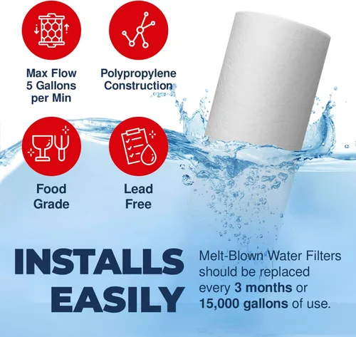 Miniatura 6 de Filtro de agua para sedimentos fabricado en Estados Unidos, 10 x 4.5 pulgadas, repuesto para Pentair Pentek DGD-5005, GE® GXWH40L, GXWH35F