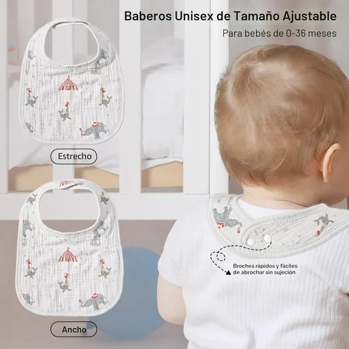Miniatura 5 de Baberos de muselina para bebé, paquete de 8, baberos para babear y dentición para bebé, absorbentes, suaves de algodón orgánico, babero ajustable