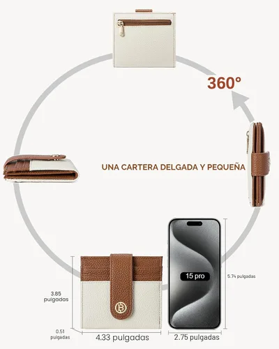 Miniatura 4 de BOSTANTEN - Billetera delgada para mujer, pequeña, con bloqueo RFID, tarjetero de cuero plegable con cremallera y bolsillo para monedas, Pequeña