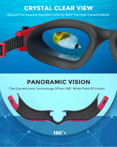 Miniatura 7 de OMID Kids Swim Goggles, P2mini Polarized Swimming Goggles Comfortable for Age 6-14 Lente roja A2-espejo marco negro rojo