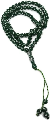 Miniatura 3 de Tasbih musulmán - Rosario de 99 cuentas AMN-238 con estrella lunar grabado en religioso islámico Eid Ramadán Verde