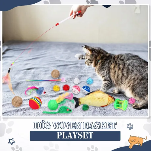 Miniatura 4 de Zopeal Juego de 76 cestas de almacenamiento para gatos, juguetes interactivos para gatos, varita para gatitos, bolas parpadeantes coloridas, bolas