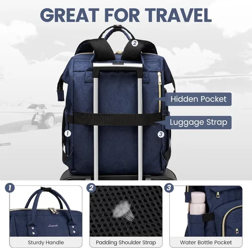 Miniatura 4 de LOVEVOOK - Mochila para laptop de mujer, para viaje de negocios, bolsa de trabajo, para computadora, Azul oscuro, Classic