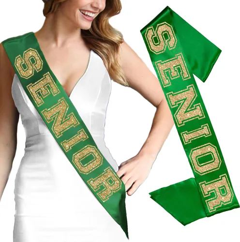 Banda de satén de grado superior de color verde dorado brillante para estudiantes de secundaria, suministros y regalos para la noche de la tercera