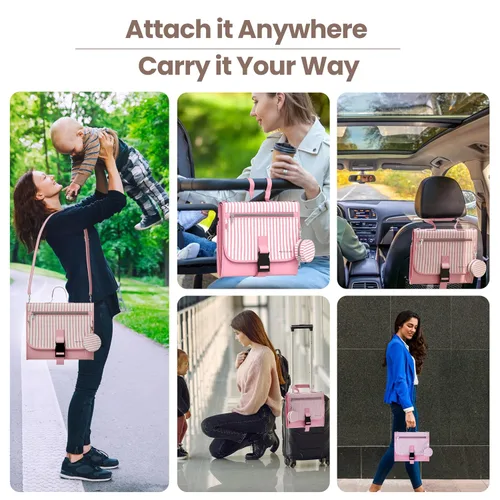 Miniatura 6 de Cambiador de pañales portátil, grande, impermeable, cambiador de viaje para bebé con almacenamiento adicional, bolsillo para toallitas y funda