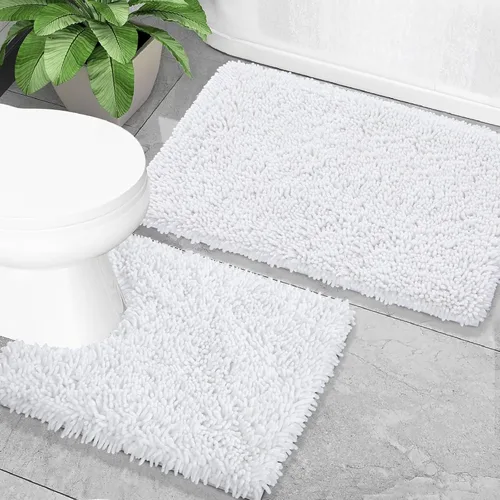 Miniatura 43 de Yimobra Juego de 2 alfombras de baño, alfombra de baño suave y absorbente y alfombra de inodoro en forma de U con respaldo antideslizante, alfombras