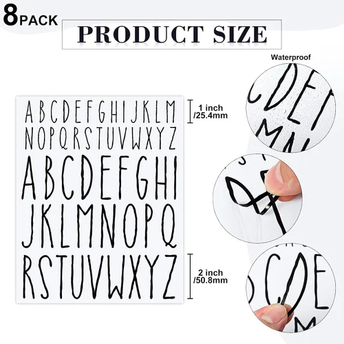 Miniatura 2 de 416 piezas de 8 hojas de calcomanías de vinilo para el regreso a clases, autoadhesivas, alfabeto ABC, letras para pizarra blanca, buzón, ventana