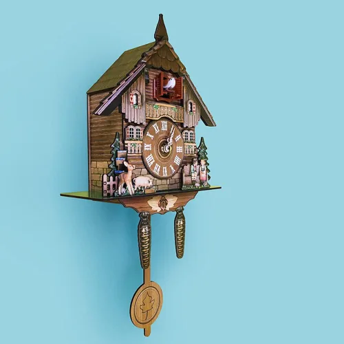 Miniatura 9 de Surakey Reloj de pared de madera, decoración de reloj pequeño, reloj en forma de cuco, péndulo antiguo tradicional con búho y péndulo, reloj